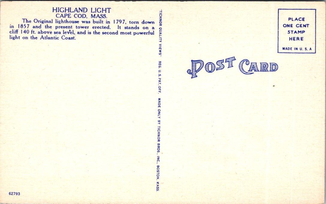 Vintage Postcard Highland Light Cape COD Massachusetts United States Unposted