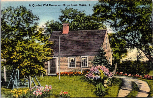 Vintage Postcard A Quaint Old Home on Cape COD Massachusetts United States