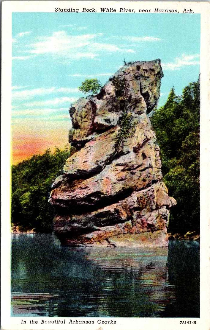 Vintage Postcard Standing Rock White River Near Harrison Arkansas Ozarks