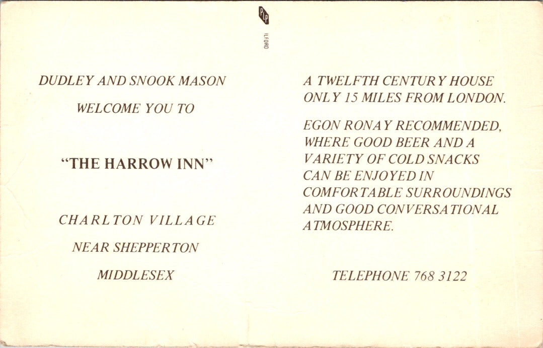 Vintage Postcard Charlton Village Shipperton Middlesex The Narrow Inn California