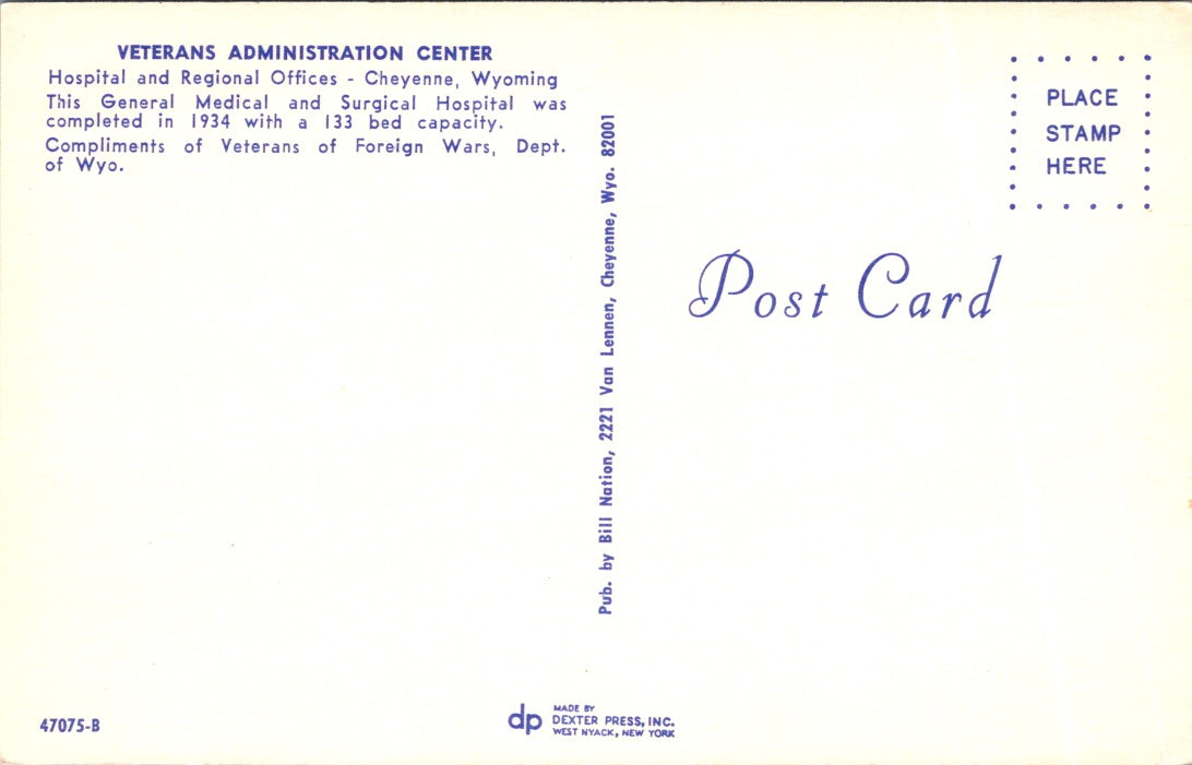 Vintage Postcard The Veterans Administration Center Cheyenne Wyoming Unposted