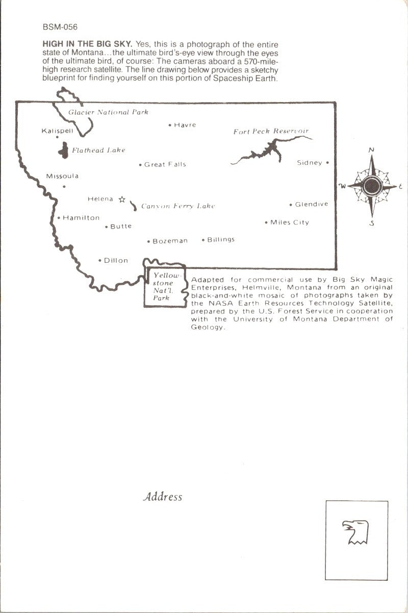 Vintage Postcard High In The Big Sky Satellite View Of Montana United States