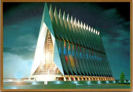 Vintage Postcard Cadet Chapel At Night US Air Force Academy Colorado Unposted