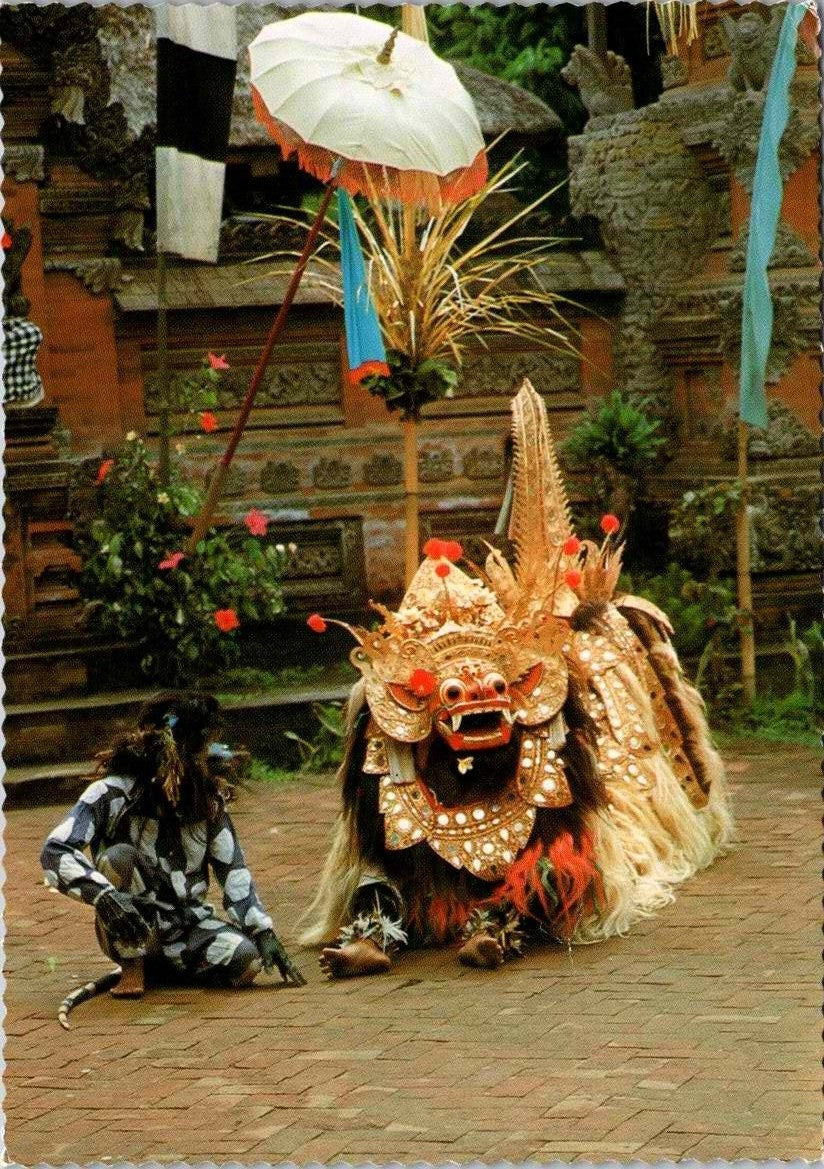 Vintage Postcard The Barong And The Monkey Hanoman Indonesia Unposted