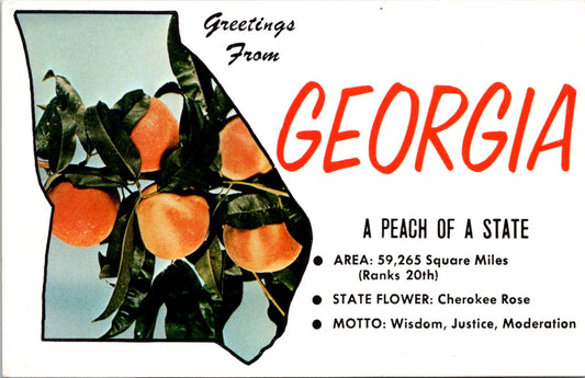 Vintage Postcard Greetings From Georgia A Peach Of A State United States