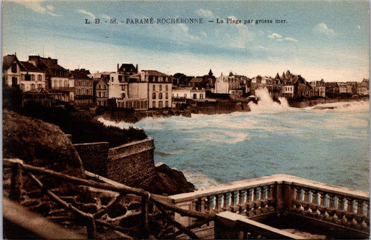 Vintage Postcard The Beach By Big sea Boulevard de Rochebonne France Unposted