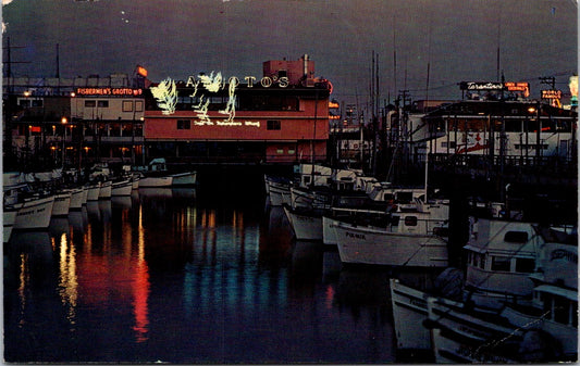 Vintage Postcard Fisherman's Wharf At Night California Posted 1965 US 4 Cents