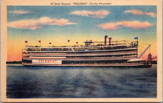 Vintage Postcard All Steel Steamer SS President On The Mississippi Unposted