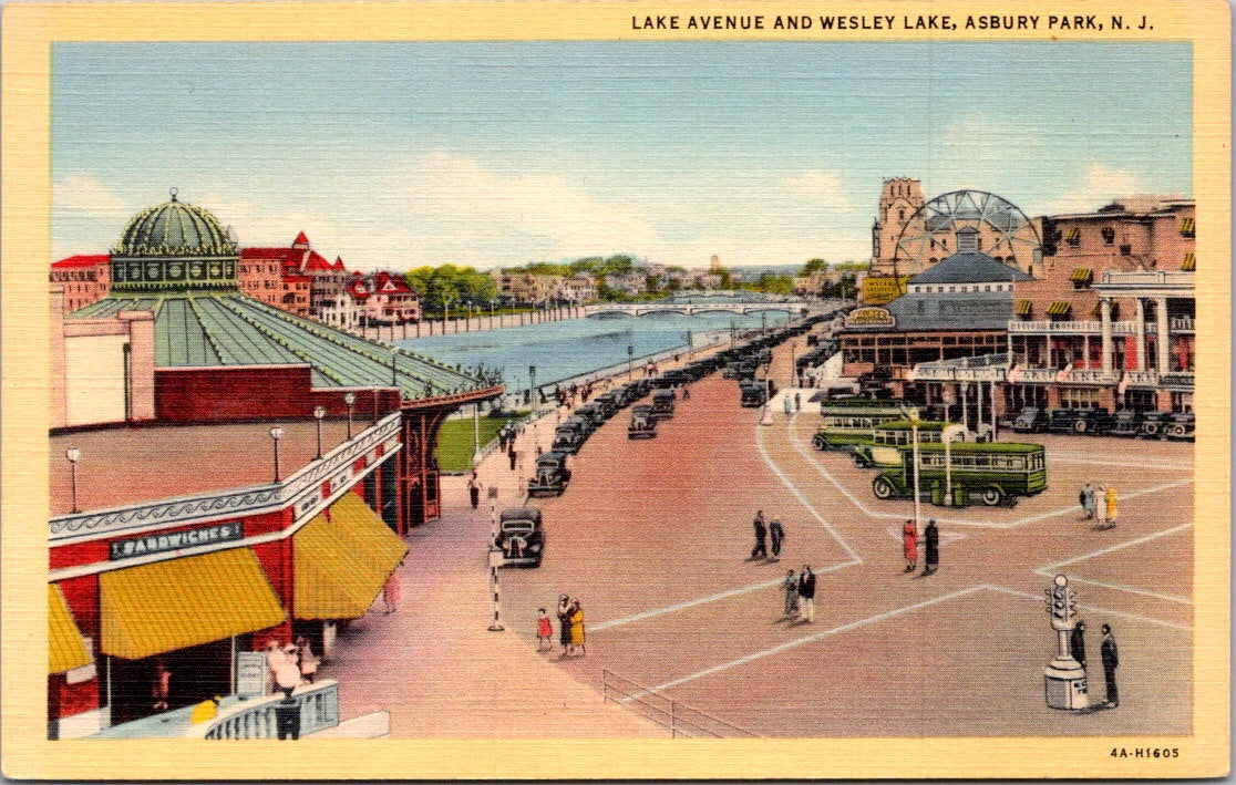 Vintage Postcard Lake Avenue And Wesley Lake Asbury Park New Jersey Unposted