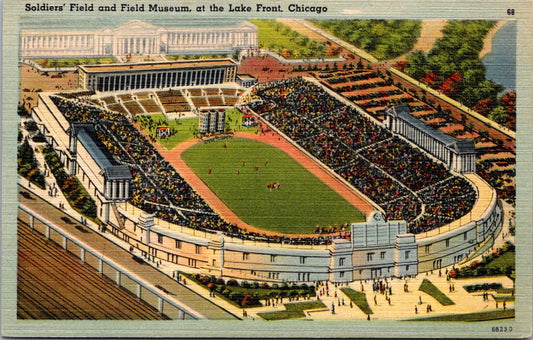 Vintage Postcard Soldier's Field And Field Museum At Lake Front Chicago Illinois