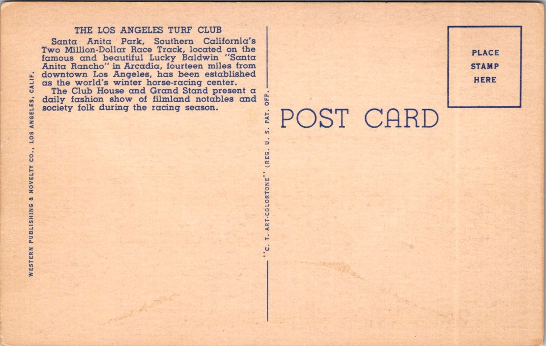 Vintage Postcard Los Angeles Turf Club Santa Anita Park Arcadia California