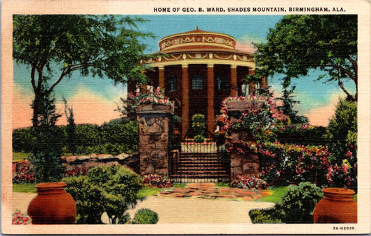 Vintage Postcard Home Of Geo Ward Shades Mountain Birmingham Alabama Unposted