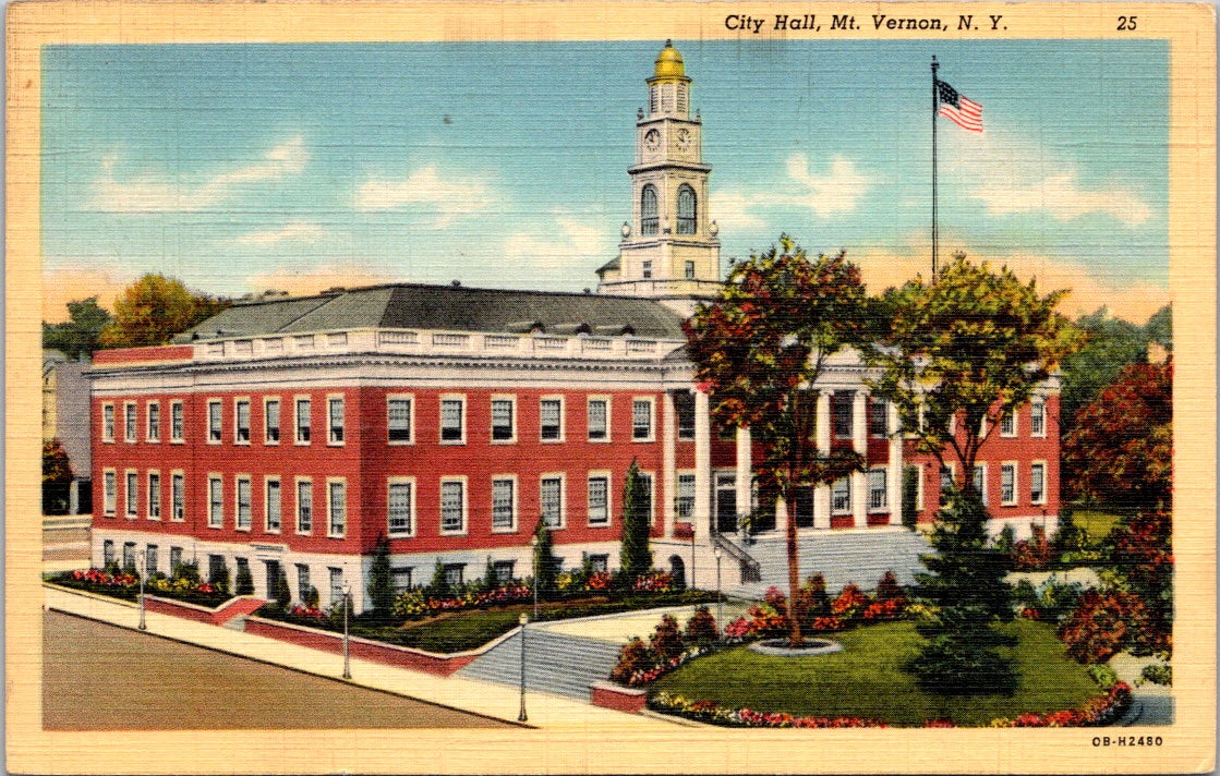 Vintage Postcard City Hall Mount Vernon New York United States Posted 1943