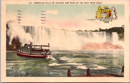 Vintage Postcard American Falls Of Niagara And Maid Of The Midst From Dock