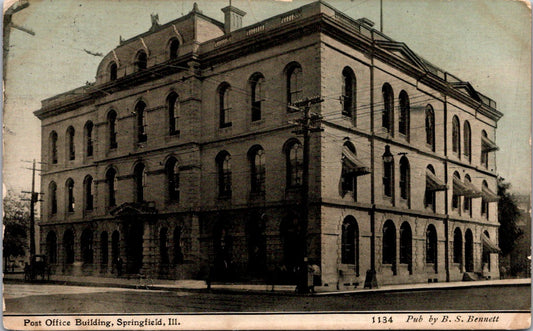 Vintage Postcard Post Office Building Springfriend Illinois United States Posted