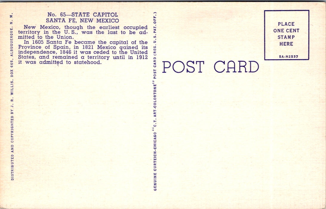 Vintage Postcard State Capitol Santa Fe New Mexico United States Unposted