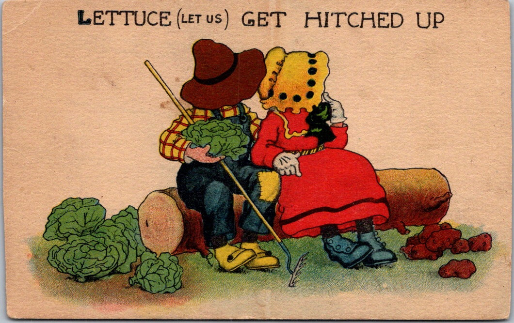 Vintage Postcard Lettuce Let Us Get Hitched Up United States Unposted