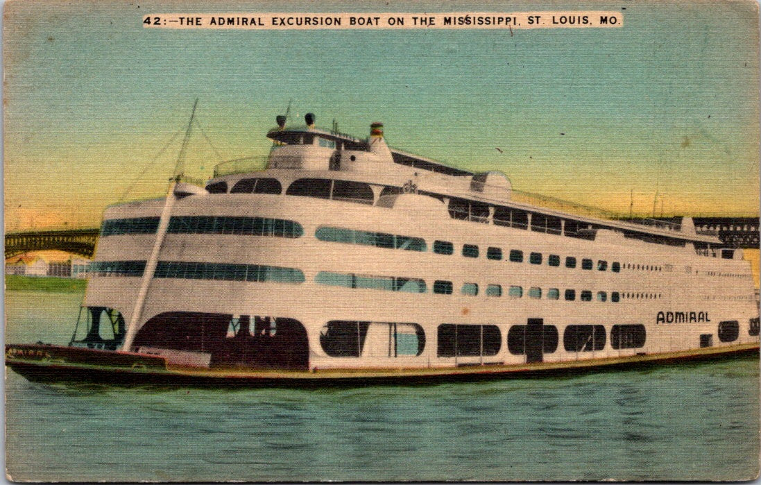 Vintage Postcard The Admiral Excursion Boat On The Mississippi St Louis Missouri