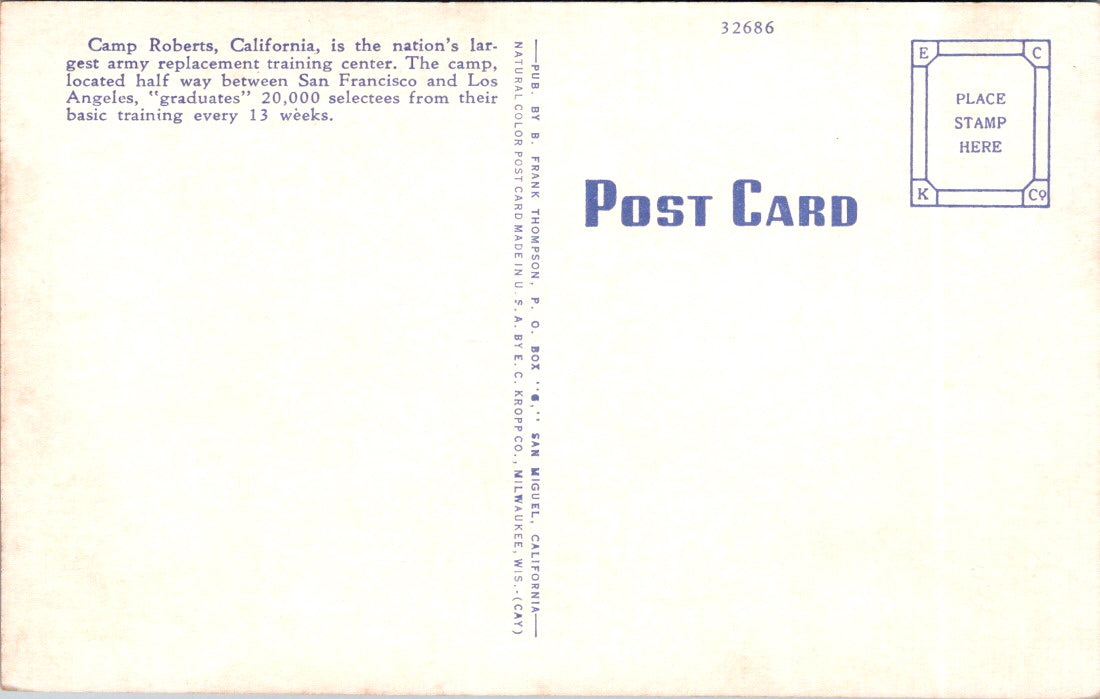 Vintage Postcard Camp Roberts California United States Unposted