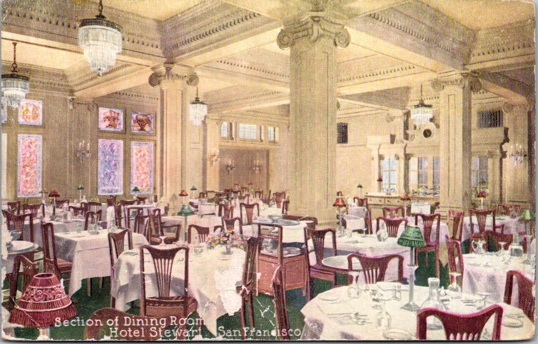 Vintage Postcard Section Of Dining Room Hotel Stewart San Francisco California