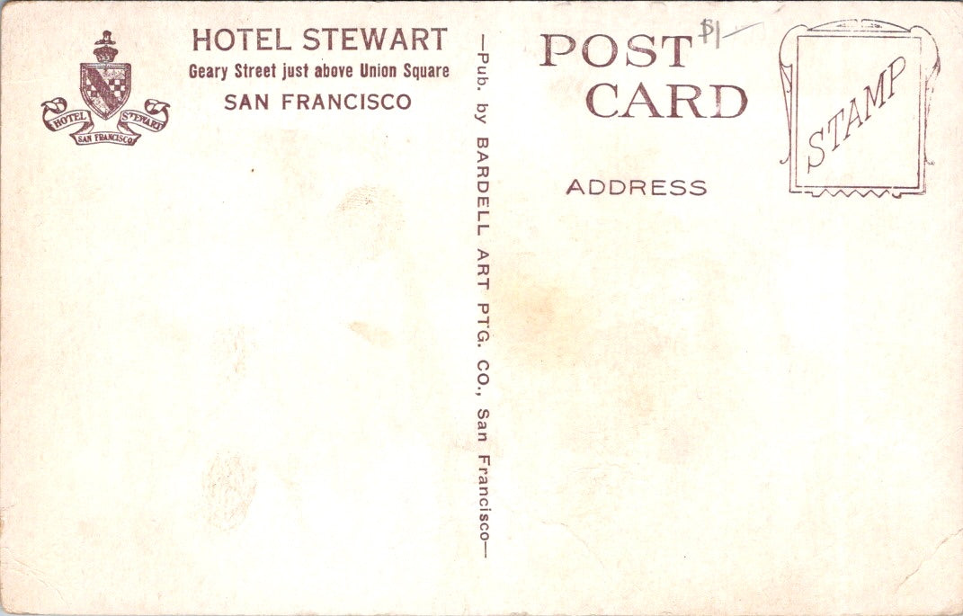 Vintage Postcard Section Of Dining Room Hotel Stewart San Francisco California