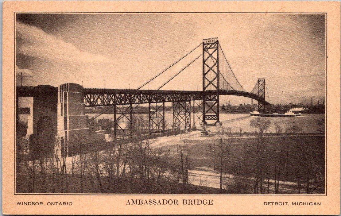 Vintage Postcard The Ambassador Bridge Windsor Ontario Canada Unposted