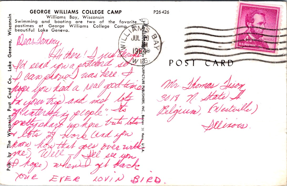 Vintage Postcard George Williams College Camp Williams Bay Wisconsin Posted 1964