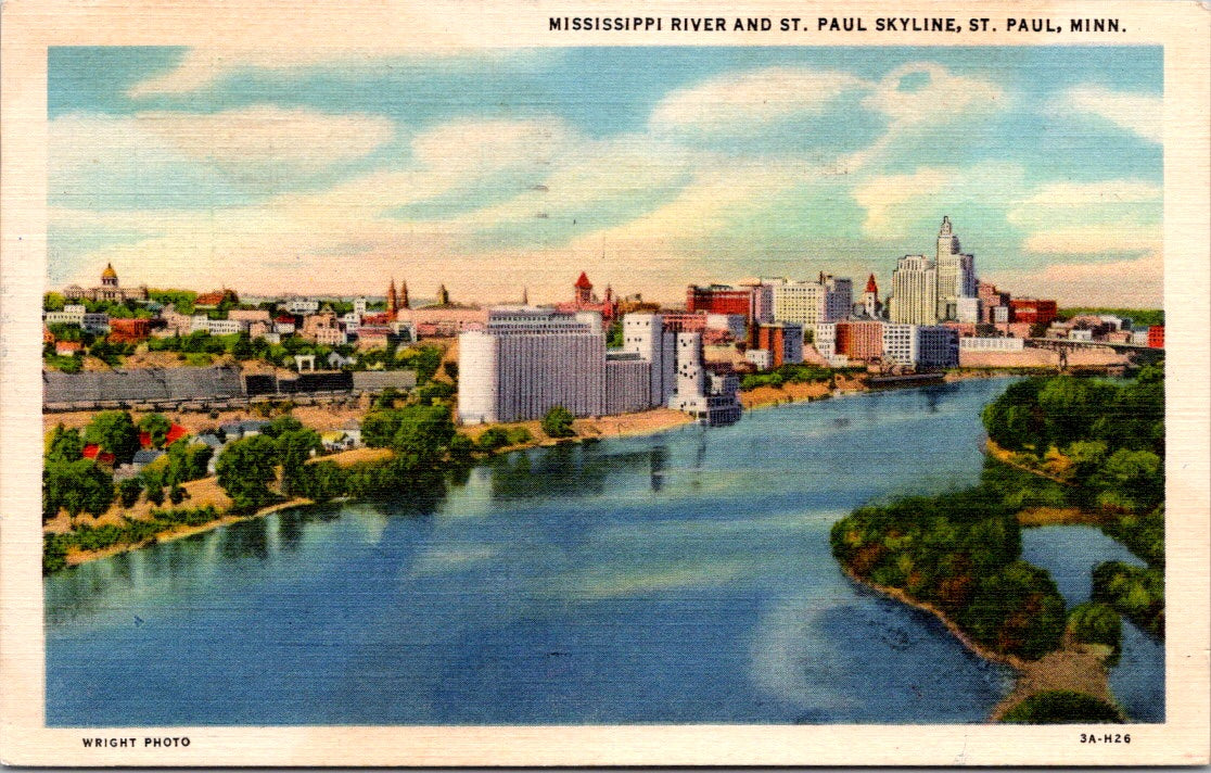 Vintage Postcard The Mississippi River Saint Paul Skyline Minnesota Posted 1938