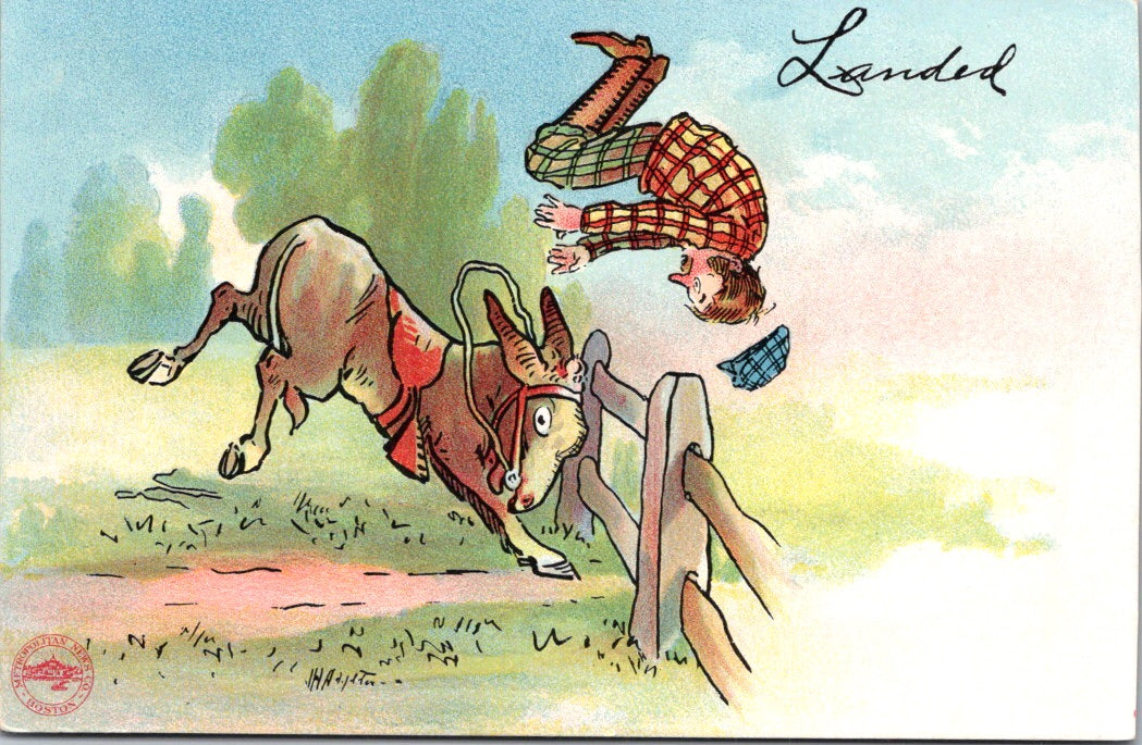 Vintage Postcard Landed Man Fell Down Comic Funny Illustration Unposted