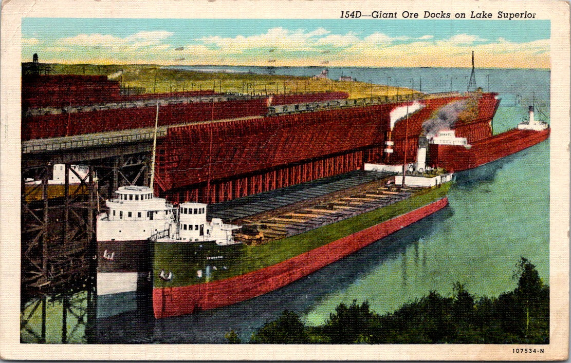 Vintage Postcard Giant Ore Docks On Lake Superior United States Posted 1948