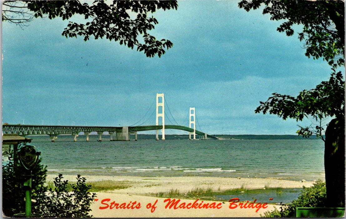 Vintage Postcard Straits Of McKinac Bridge Michigan United States Posted 1964