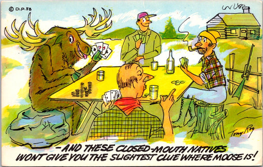 Vintage Postcard Funny Cartoon Illustration Supper Party Drunks Game Unposted