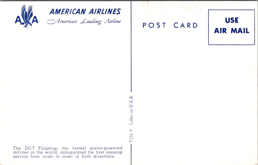 Vintage Postcard The DC-7 Flagship American Airlines United States Unposted