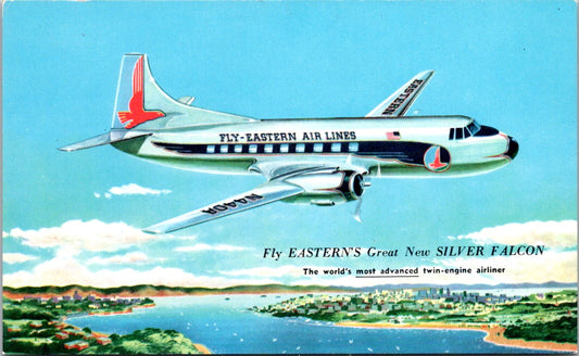 Vintage Postcard Fly Eastern Airlines Great New Silver Falcon United States