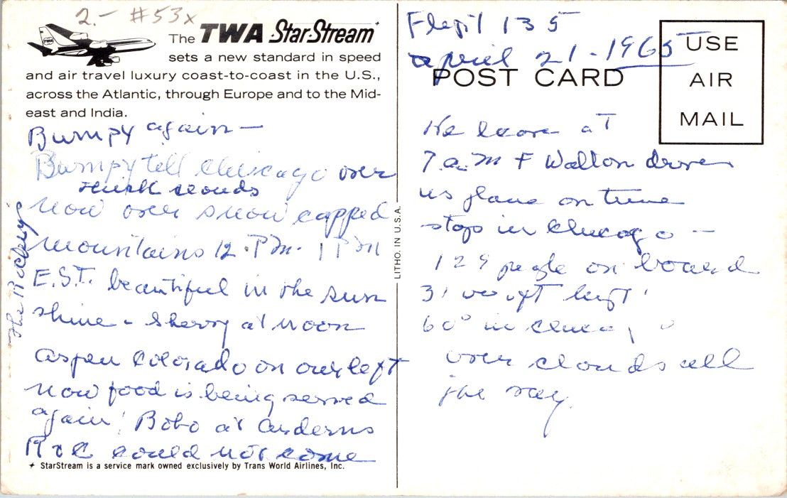 Vintage Postcard The TWA Star Stream New York United States Unposted