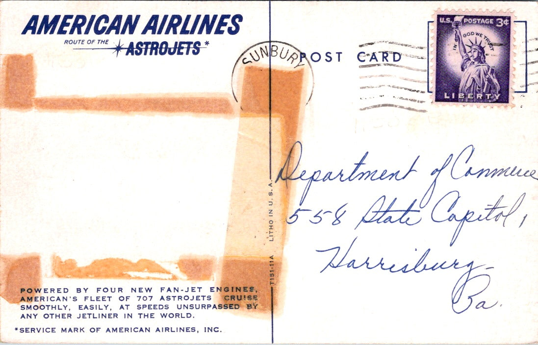 Vintage Postcard American Airlines 707 Astro Jet United States Posted US 3 Cents