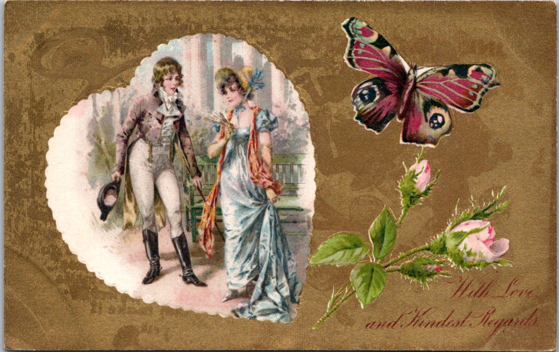 Vintage Postcard Kind Thoughts From A Friend The Butterfly And Flowers Unposted