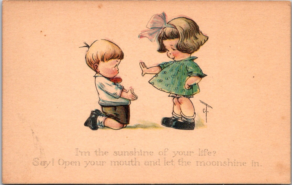 Vintage Postcard C.H. Twelvetrees comic card Sunshine Moonshine Children