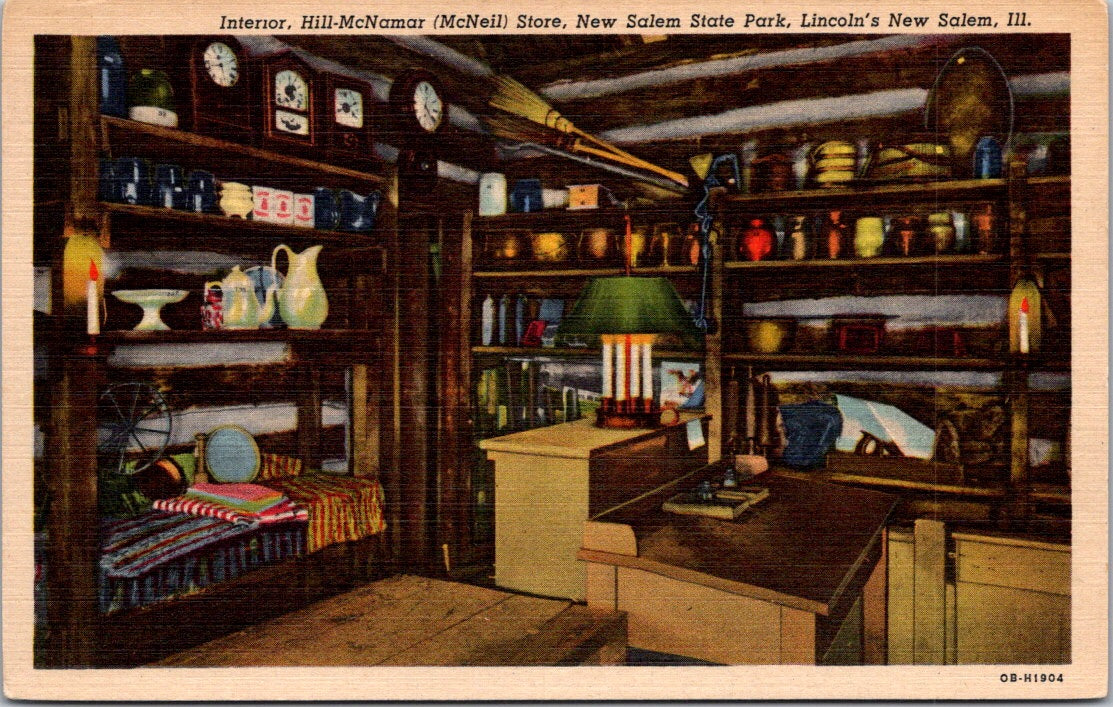 Vintage Postcard Interior Hill McNamar Store Lincoln's New Salem State Park