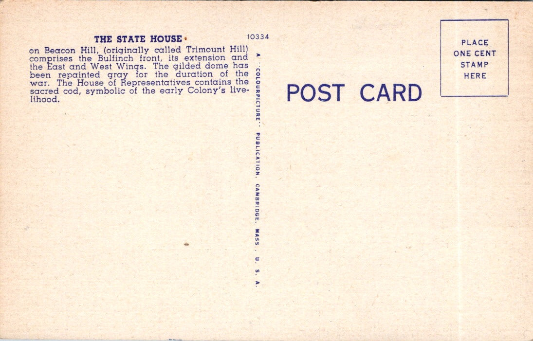 Vintage Postcard State House Boston Massachussets United States Unposted