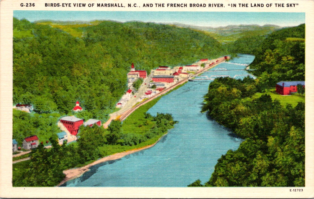 Vintage Postcard Bird's Eye View Of Marshall French Broad River In Land Of Sky