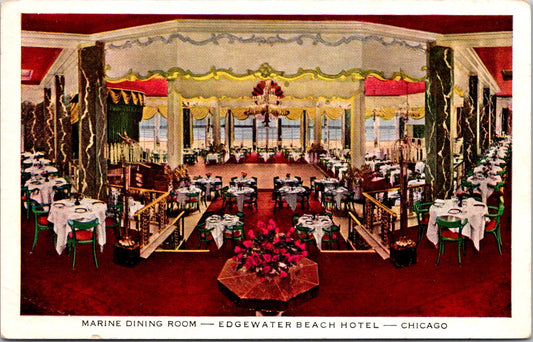 Vintage Postcard Marine Dining Room Edgewater Beach Hotel Chicago United States