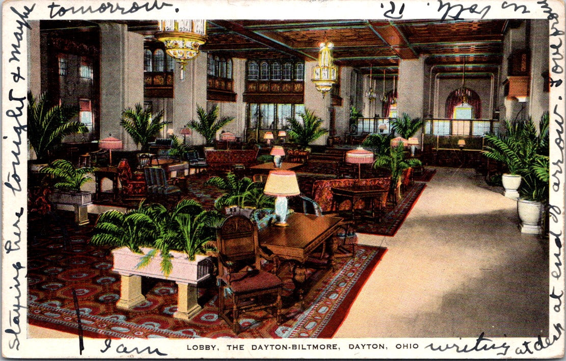 Vintage Postcard Lobby The Dayton Biltmore Ohio United States Posted 1929