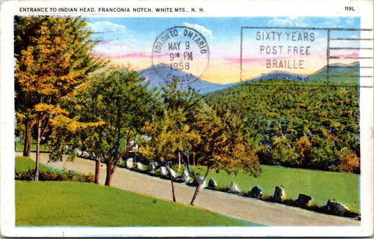 Vintage Postcard Entrance To Indian Head Franconia Notch New Hampshire Posted