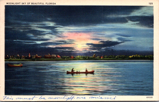 Vintage Postcard Moonlight Sky Of Beautiful Florida United States Posted 1938