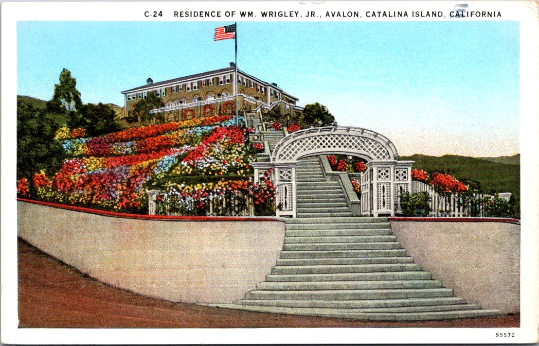 Vintage Postcard Residence Of Wrigley Jr Avalon Catalina Island California