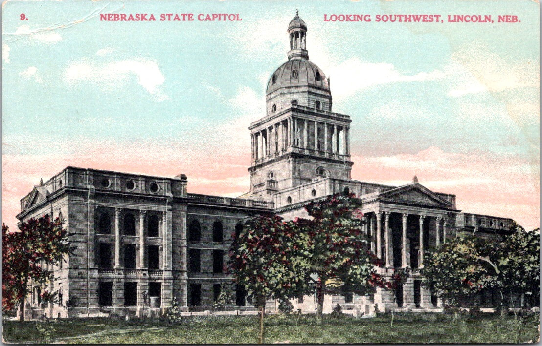 Vintage Postcard Nebraska State Capitol looking West Lincoln United States