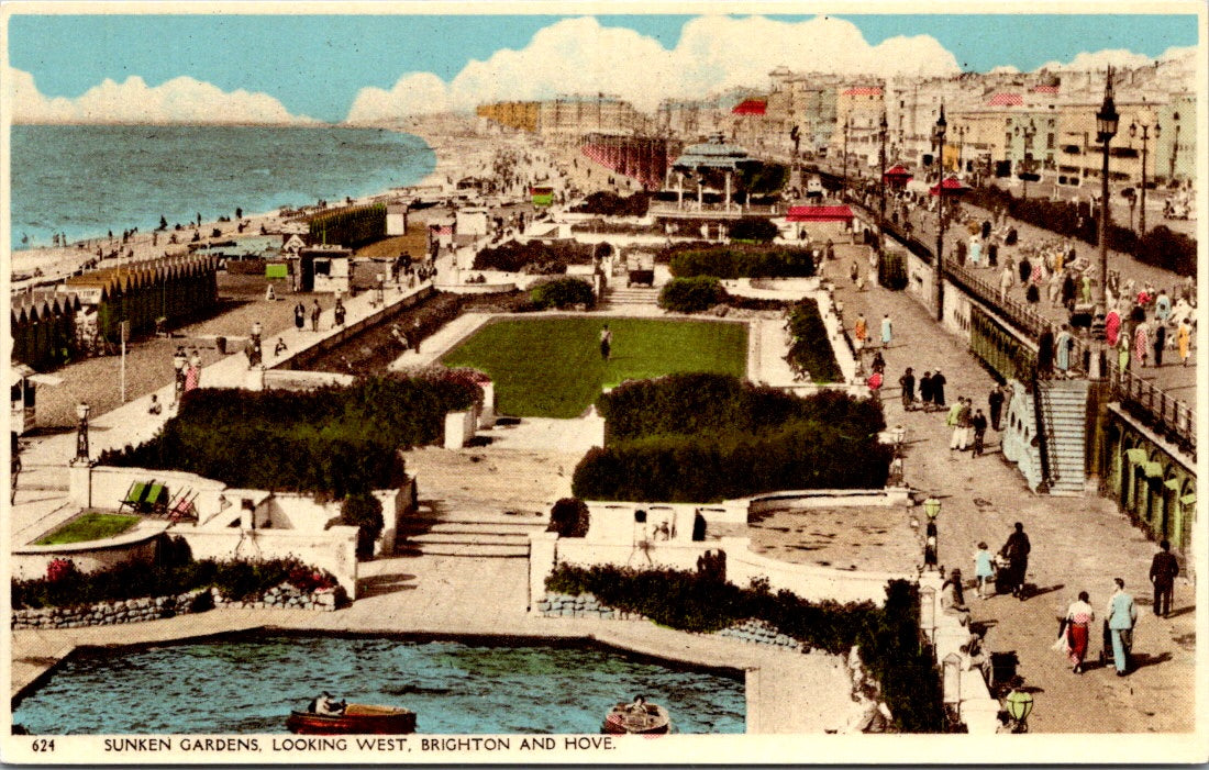 Vintage Postcard Sunken Gardens Looking West Brighton And Hove  Unposted