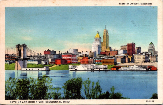 Vintage Postcard Skyline And Ohio River Cincinnati United States Unposted