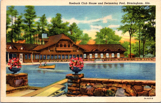 Vintage Postcard Roebuck Club House Swimming Pool Birmingham Alabama Posted 1938